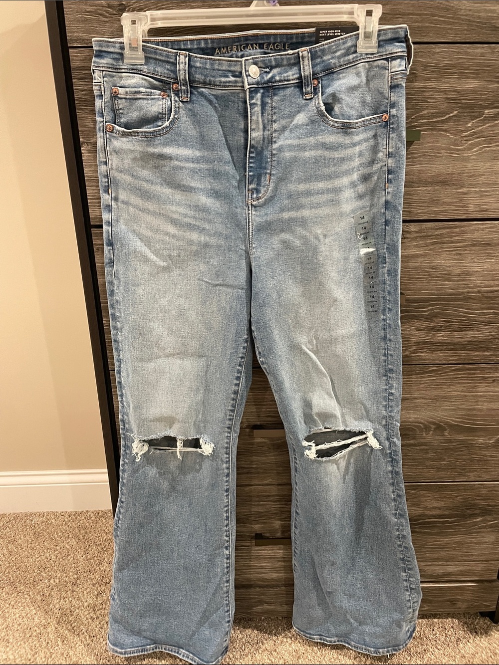 American Eagle Outfitters Light Blue Distressed Flare Jeans